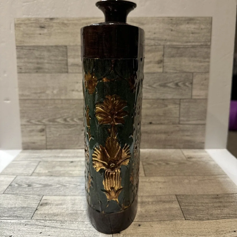 OLD TIME POTTERY Textured Metal Vase 9.5‎ X 11 X 3